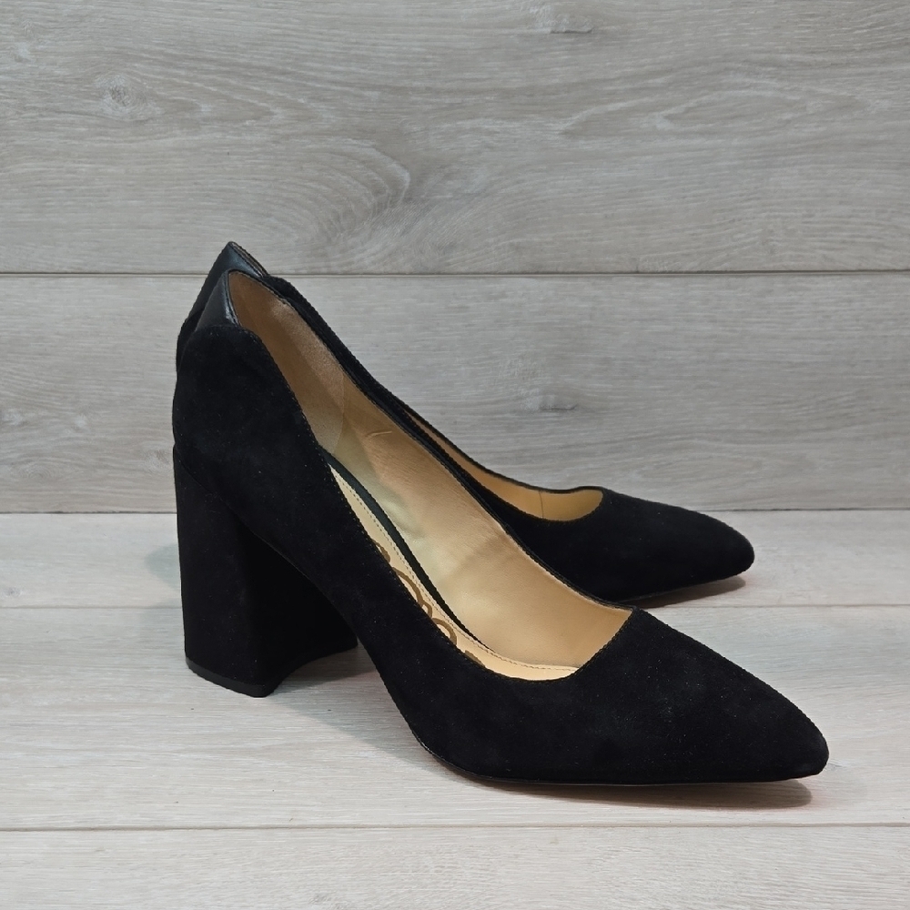 Sam Edelman Women Kassidy Black Block Heel Pumps Pointed Toe Suede Shoes 10M